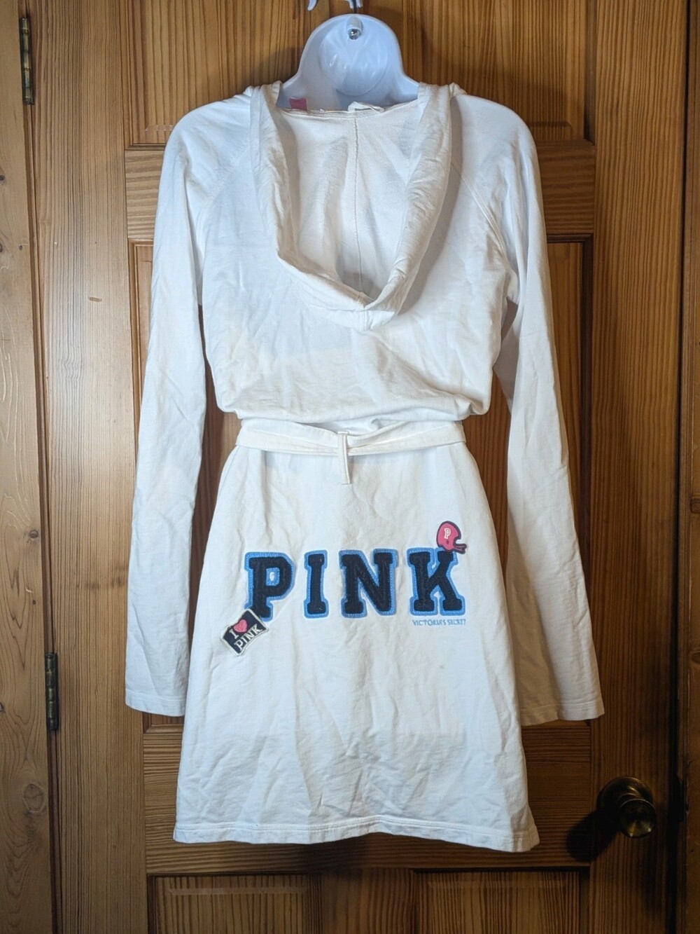 RARE Y2K University Of Pink Victoria's Secret White Cotton Robe XS/S Embroidered